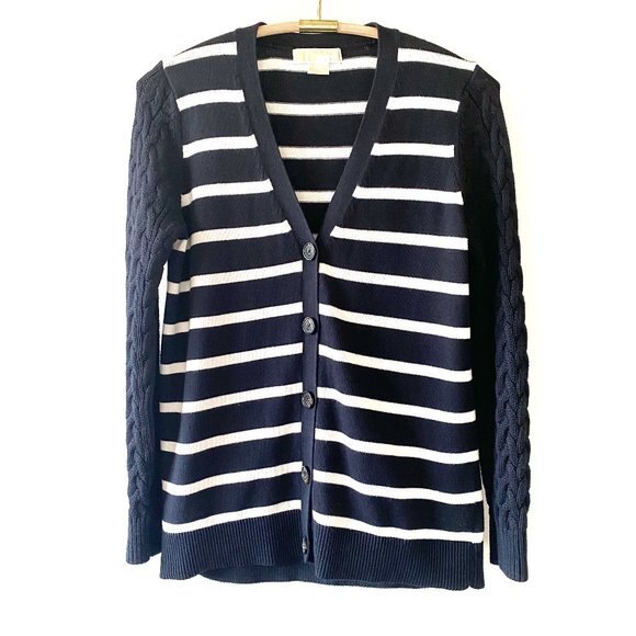 MICHAEL Michael Kors Striped Button front Angora Blend Cardigan MP - Picture 1 of 13